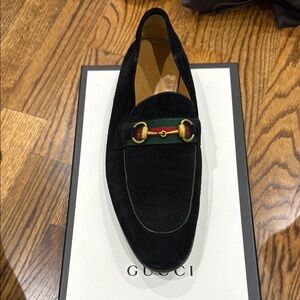 Gucci Black and Gold Loafers with Horsebit Detail